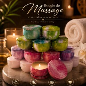 bougie de massage parfumée artisanale huile tiède Kanibougie